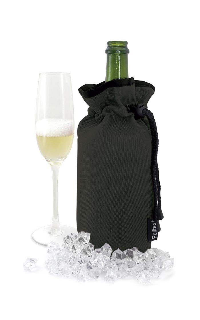 Sektflaschenkühler Manschette schwarz, mit Kordel